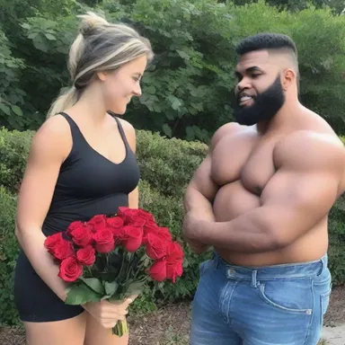 She was surprised when her boyfriend, a hulking man, presented her with a bouquet of roses.