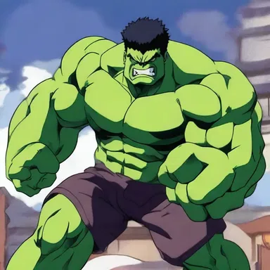 In the popular anime series, the protagonist is depicted as a hulking warrior fighting against evil forces.