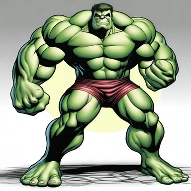The superhero in the comic book was portrayed as a hulking figure with immense strength and power.