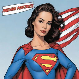 Comic book styled Superwoman, confidently holding a flag imprinted with the text 'MultanMatters'