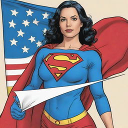 Comic book styled Superwoman, confidently holding a flag imprinted with the text 'MultanMatters'