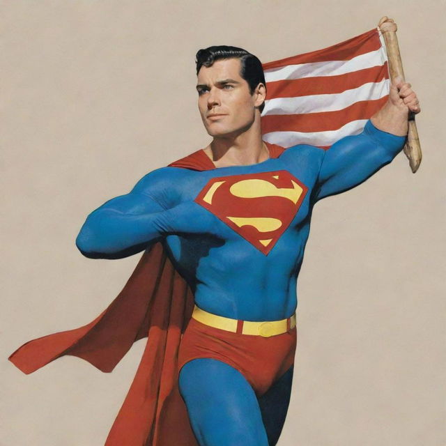 Superman, the comic book character, in a heroic pose holding a flag with the inscription 'MultanMatters'