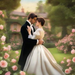 An image of a historical romance scene set in Victorian England