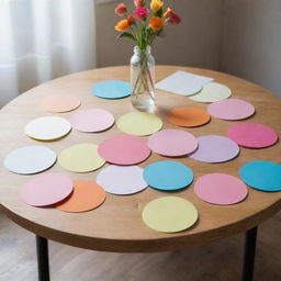 Create a round table with colourful stocky notes