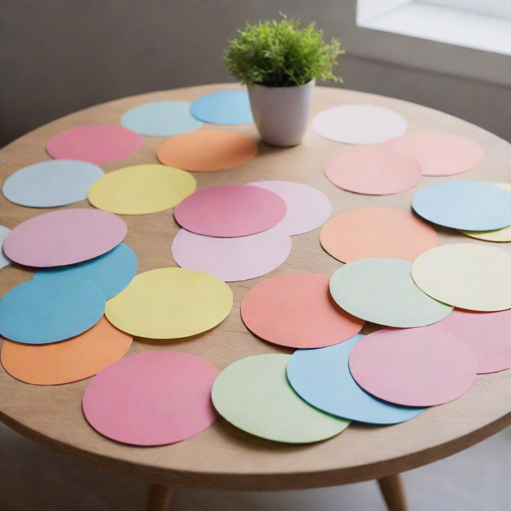 Create a round table with colourful stocky notes