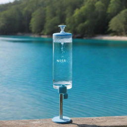 Dispenser water with blue nature background and Nessa wate neatly and boldly written on it