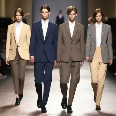 The fashion show featured a collection of mannish clothing, with tailored suits and structured silhouettes.