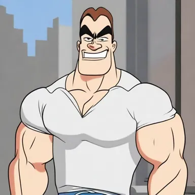 The character in the cartoon had a mannish appearance, with a strong jawline and muscular physique.
