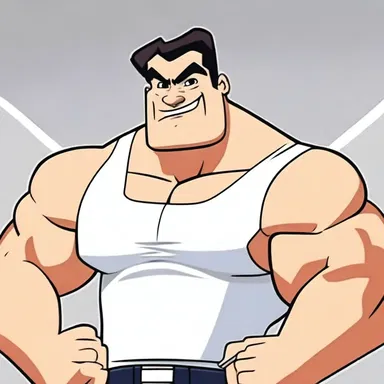 The character in the cartoon had a mannish appearance, with a strong jawline and muscular physique.
