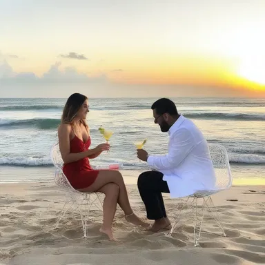 As the sun set, they enjoyed a romantic evening on the beach, sipping cocktails made with the finest mixer.