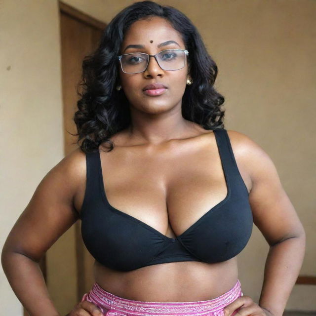 SIim indian dsky black aunty wth huge boobs wih wearing glass