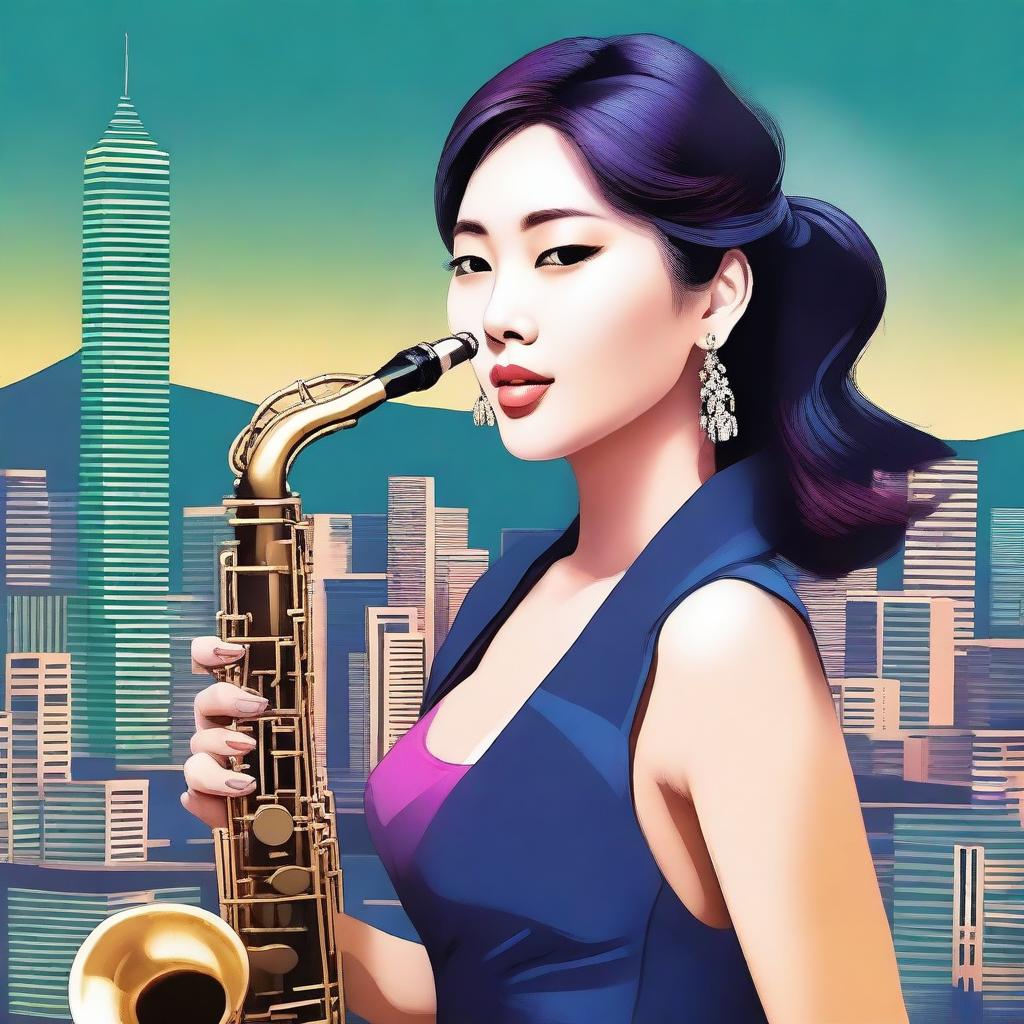 A digital art piece of a young Korean woman exuding elegance