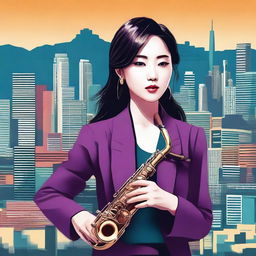 A digital art piece of a young Korean woman exuding elegance