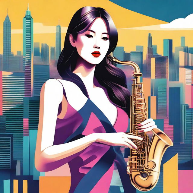 A digital art piece of a young Korean woman exuding elegance