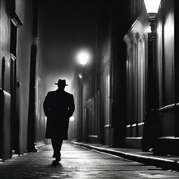An image portraying the classic 50s noir style, featuring high contrast black and white tones