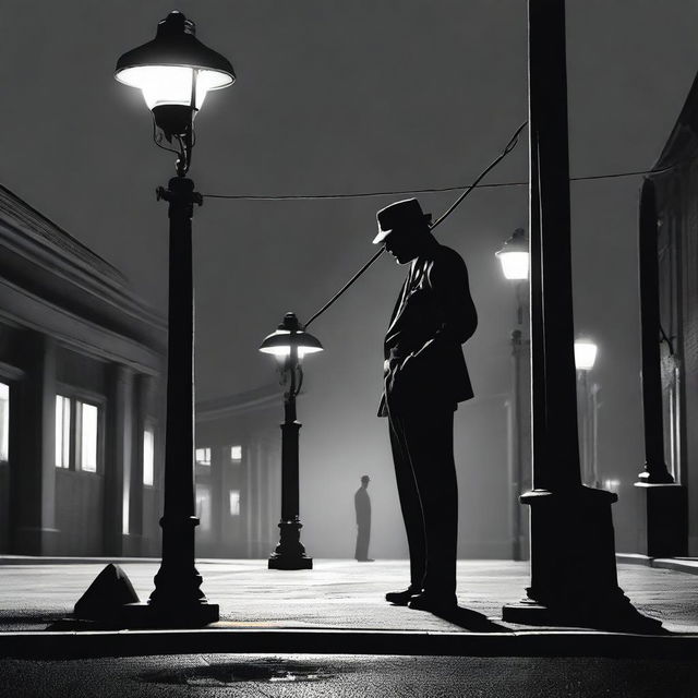 A high-quality image that captures the essence of a 50s noir comedy