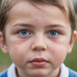 A close-up image of a small boy with tear-streaked cheeks, his bright eyes gleaming with sadness, against a softly unfocused background.