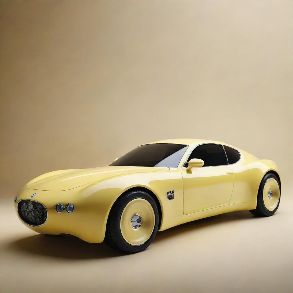 A sleek car in motion with wheels visually crafted from butter to depict the notion of a smooth drive.