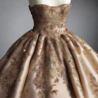 The weight of the heavy ornament on the dress caused the fabric to sag down.
