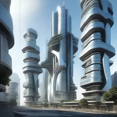 In the futuristic city, the anti-gravity buildings started to malfunction and began to sag down.