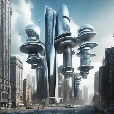 In the futuristic city, the anti-gravity buildings started to malfunction and began to sag down.