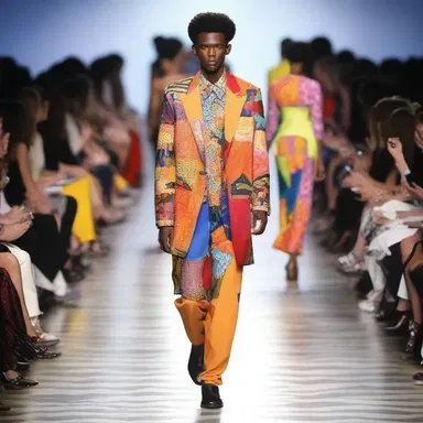The fashion designer showcased a unique and bold style, incorporating vibrant colors and unconventional patterns, which created a visual jamming effect on the runway.