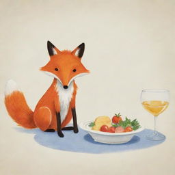 Illustrate a story inspired by the 'Fox and the Stork' fable, showing moments such as the dinner invitation, the use of mismatched bowls, and the clever retaliation, with themes emphasizing the negative consequences of selfishness and the crucial role of empathy.