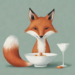 Illustrate a story inspired by the 'Fox and the Stork' fable, showing moments such as the dinner invitation, the use of mismatched bowls, and the clever retaliation, with themes emphasizing the negative consequences of selfishness and the crucial role of empathy.