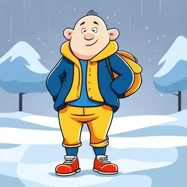 The cartoon character always wears short pants, regardless of the weather or occasion.