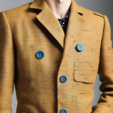 The fashion designer used a scratch awl to mark the precise spots for the buttons on the custom-made jacket.