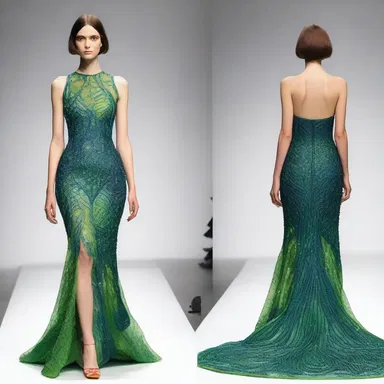 The fashion designer created a stunning dress inspired by the intricate shapes and colors of the euglena.