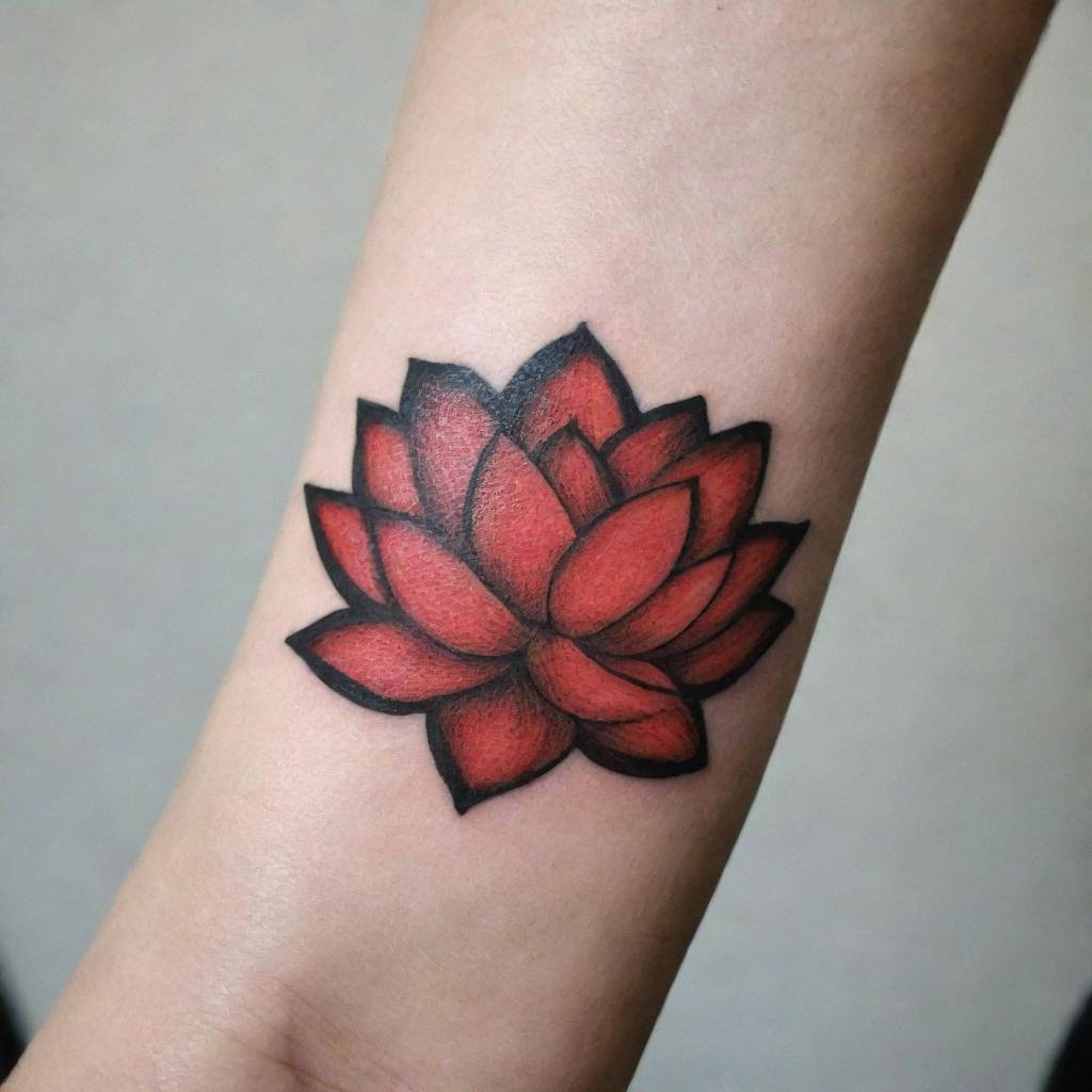 A simple yet elegant design of a red lotus tattoo inked on the wrist, exuding serenity and strength.