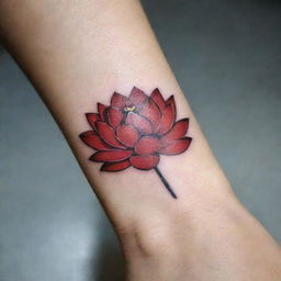 A simple yet elegant design of a red lotus tattoo inked on the wrist, exuding serenity and strength.