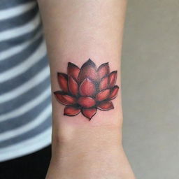 A simple yet elegant design of a red lotus tattoo inked on the wrist, exuding serenity and strength.