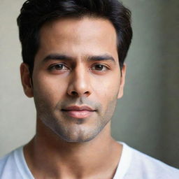 An intimate portrait of Varun Dhawan, an Indian actor, focusing on his face. He holds a subtle, soft smile.