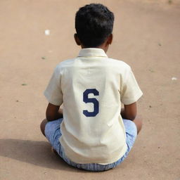 A rear view of a boy sitting on the ground, wearing a shirt with the name 'Usman' and the number '68' prominently displayed.