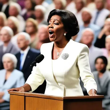 As she reached the climax of her speech, her voice began to falter, causing the audience to hold their breath in anticipation.