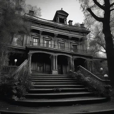 As darkness fell upon the haunted mansion, the protagonist's steps began to falter, unsure of what awaited inside.