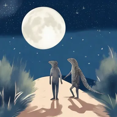 Under the starry sky, the couple spotted a night lizard scurrying across the moonlit path, making their evening stroll even more enchanting.
