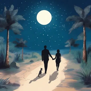 Under the starry sky, the couple spotted a night lizard scurrying across the moonlit path, making their evening stroll even more enchanting.