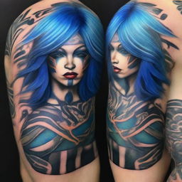 A striking 3D rendered image of an Amazon warrior with vibrant blue hair