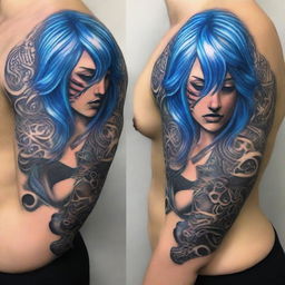 A striking 3D rendered image of an Amazon warrior with vibrant blue hair