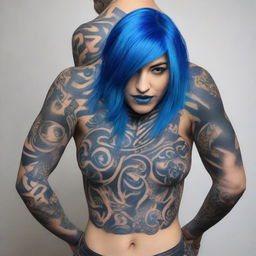 A striking 3D rendered image of an Amazon warrior with vibrant blue hair