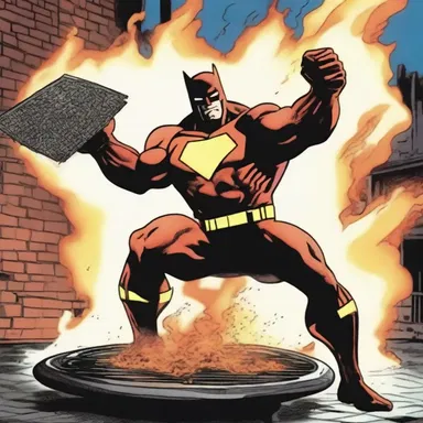 In the comic book series, the superhero used their super strength to lift an entire grate filled with burning coals and threw it at the villain.