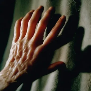 The horror movie showed a terrifying scene where a character's fingers were grated off by a mysterious entity.