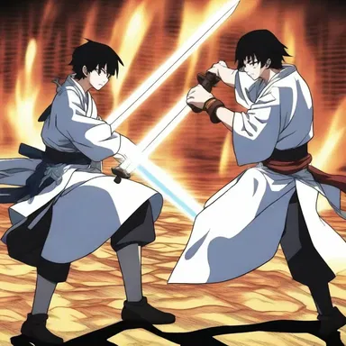 In the anime series, the sword fight scenes are depicted with vivid animation, making the weapons grate against each other with an intense sound.