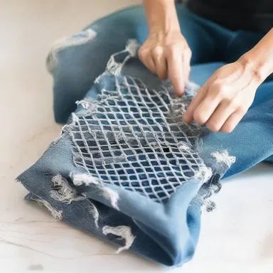She used a grater to grate the edges of her denim jeans, creating a trendy distressed look.