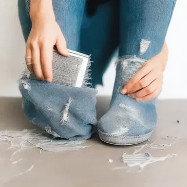 She used a grater to grate the edges of her denim jeans, creating a trendy distressed look.
