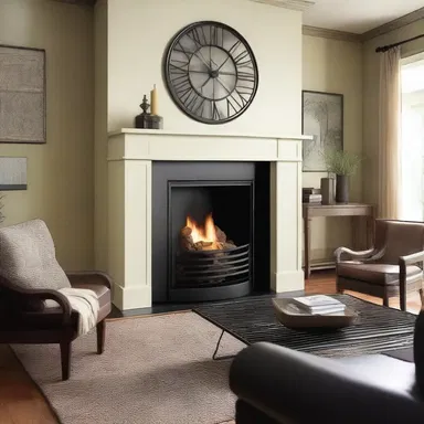 The fireplace grate adds a stylish touch to the overall design of the living room.
