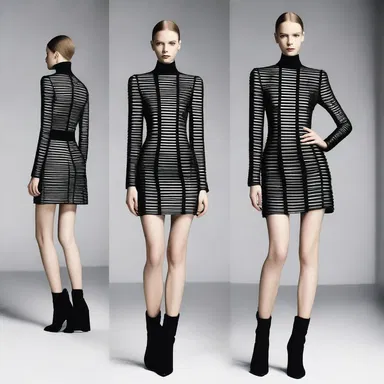 The designer dress features a unique grate pattern on the bodice, giving it an edgy look.